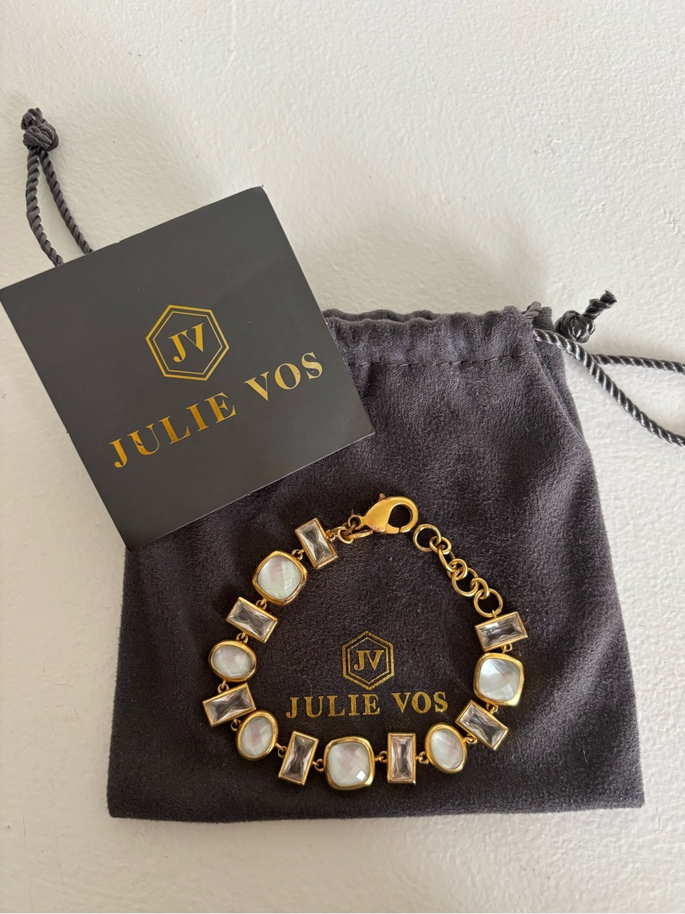 Julie Vos Gold-Tone Bracelet with White Mother-of-Pearl & Clear Crystals